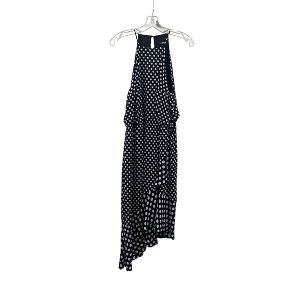 Express Polka Dot Halter Dress Asymmetric Ruffle Hem Black/White Size Large New - Picture 1 of 9